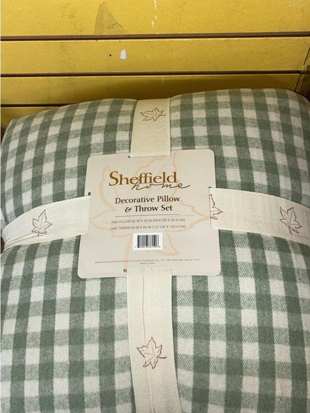 Sheffield Home Green and White Gingham Decorative Pillow & Throw Set